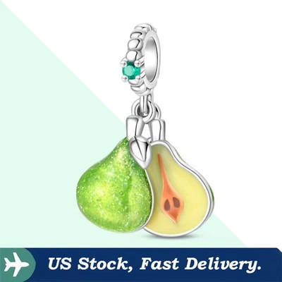 KUNSIR 925 Plata de Ley Verde Pera Fruta Colgante Dije Para Mujer Pulsera Hágalo Usted Mismo Foto 1 de 4