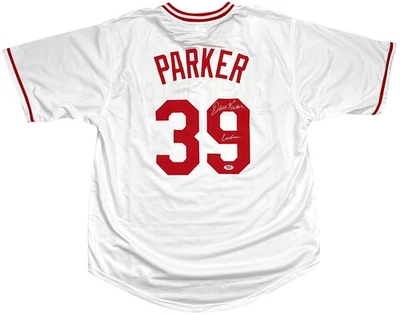 Dave Parker Signed The Cobra Custom Reds White Jersey Inscribed Cobra PSA - Image 1 of 3