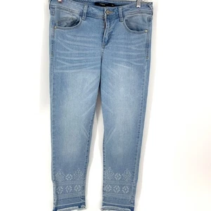 Harper Cropped Denim Jeans Embroidered Released Frayed Hem Size 28 - Picture 1 of 11