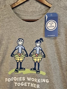 Life Is Good Foodies Working Together T Shirt Gray Men's L Gardening Couple NEW - Picture 1 of 12