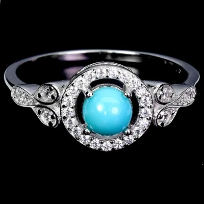 Anillo de plata de ley 925 redondo turquesa 5 mm piedras preciosas naturales joyería tamaño 6 Foto 1 de 4