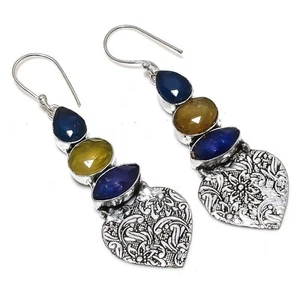 Azul simulado, piedra preciosa de ónix 925 pendiente de joyería de plata... - Imagen 1 de 5