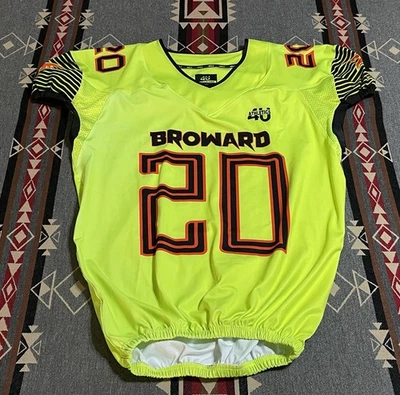 Broward All Stars Football Jersey #20 Neon Yellow Black Striped Sleeves XL T43 — 第 1/4 张图片