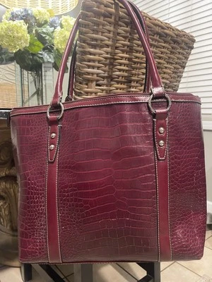 Bolso Mensajero Merona Imitación Caimán Rojo Bolso Cartera Cartera Maletín Cuero Foto 1 de 4