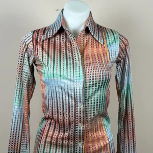 Vintage Queens Way to Fashion Checkered Shirt Blouse Long Sleeve 1970s Sz Small - Picture 1 of 8