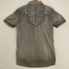 Roar Kearney III Shirt Mens XL Gray Short Sleeve Button Up Embroidered Stitching