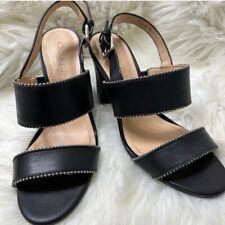 Authentic Coach leather beaded trim chunky heel sandals