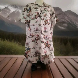 Negative Space Men Vintage Inspired Retro Look Cowboys Western Shirt & Shorts M - Picture 1 of 13