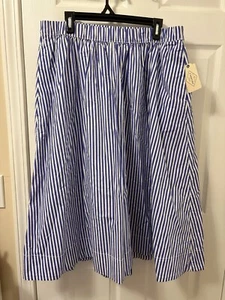 St John's Bay Striped Skirt Midi A-Line Elastic Waist Blue White Pockets Size XL - Picture 1 of 23