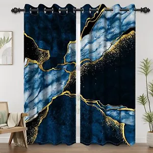 Renaiss Blue Gold Marble Blackout Curtains for Bedroom Abstract Fluid Striped... - Picture 1 of 7