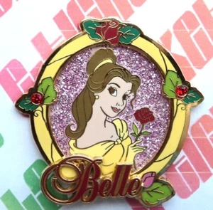 Disney Beauty & the Beast Princess Belle Rose Glitter Frame Jeweled DLRP Pin - Picture 1 of 1