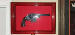 Gun Display Case Cherry Handgun Colt Pistol Revolver Lock Holder Wood Shadow Box - Picture 1 of 11