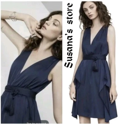NUEVO CON ETIQUETAS BCBG MAXAZRIA TALLA 12 Vestido de satén con volantes Cahya con cinturón Precio de venta sugerido por el fabricante $268 Foto 1 de 4