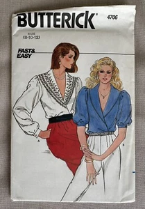 Blusa Vintage Butterick Fast & Easy 4706 Patrón Talla 8-10-12 Nueva y Sin Cortar Años 80’s - Imagen 1 de 6