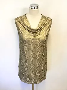 AIRFIELD GOLD SNAKESKIN PRINT COWL NECK STRETCH SLEEVELESS TOP SIZE UK 10 - Picture 1 of 3