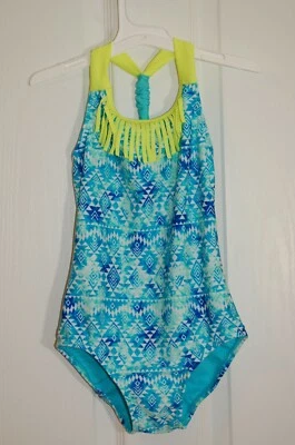 Traje de baño Xhilaration pequeño 6X niñas azul turquesa amarillo neón flecos nuevo con etiquetas Foto 1 de 4