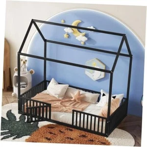 Twin Size House Bed for Kids, Montessori Floor Bed for Kids, Metal House Bed - Picture 1 of 8