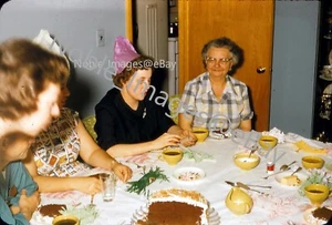 1950s Adult Birthday Party Comical Hats Red-Border Kodachrome Slide - Picture 1 of 2