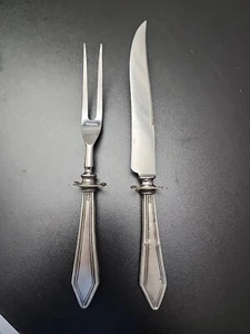 Antiguo juego de tallado de plata esterlina HH tenedor y cuchillo utensilio para servir SIN MONOGRAMA - Imagen 1 de 12