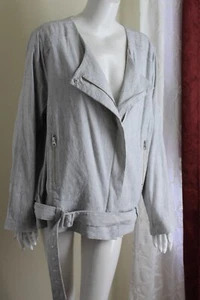 NWT NYDJ Sz XL Gray Indigo Stripe Linen Viscose Artful Waist Tie Jacket Blazer - Picture 1 of 7