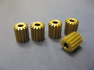 5x Brass 14 tooth pinion gear 3mm I.D.hole 10mm long 8.45mm O.D. 14T gears - Picture 1 of 1
