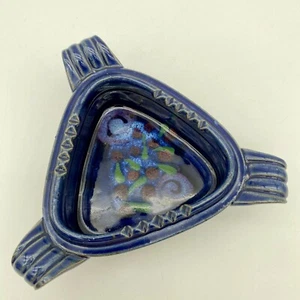 Unique Glazed Art Pottery Triangle Trinket Dish Ashtray Signed Grau Tortorella - Picture 1 of 13