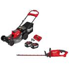 Milwaukee Self-Propelled Mower 21" 18V Dual Battery + Hedge Trimmer, 2 Batteries