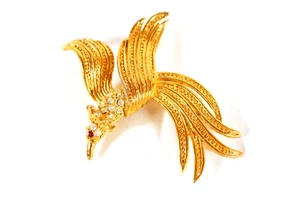 Vintage Peacock ROMAN Signed Rhinestone Gold Tone Brooch Pin - Picture 1 of 5