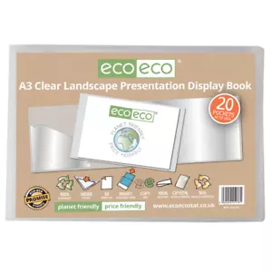 Eco-Eco A3/A4/A5 Landscape Clear Display Book 20 Pocket Folder Presentation File - Picture 1 of 12