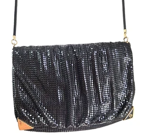 Vintage Glomesh Black Mesh Shoulder Cross Body Bag Lined 1980s Disco - Picture 1 of 7