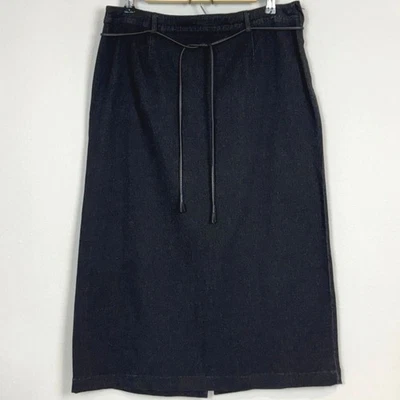 Falda midi de mezclilla negra vintage Susan Bristol cinturón de cuero vegano extraíble 14 Foto 1 de 4