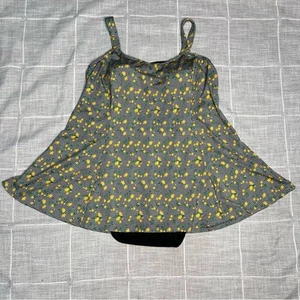 Vintage It Figures Slender Thighs Swim Dress Plus Size 20 Swimsuit Yellow Floral - Picture 1 of 9