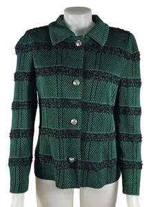 Ming Wang Green Black Acrylic Blend Cardigan Sweater Knit Jacket Sz Small - Picture 1 of 5