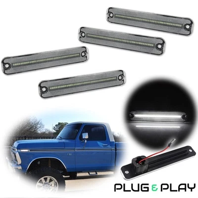 Luces de señalización laterales LED blancas con lente transparente de 4 piezas para Ford E-100 Econoline 1975-1983 Foto 1 de 4