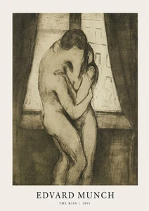 Edvard Munch, The Kiss 1895 Lovers Painting Poster Wall Art Print A3 A4 A5 - Picture 1 of 6