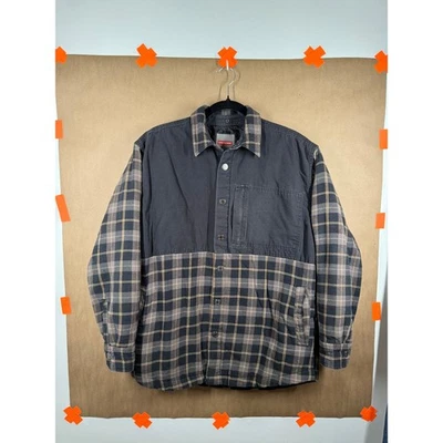 Мужская рабочая рубашка куртка Craftsman средний размер M серая клетчатая фланелевая с подкладкой на пуговицах - Изображение 1 из 4