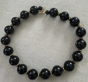 Napier Large Chunky Bobble Beaded Black With Gold Tone Strand Necklace 16” - Picture 1 of 4