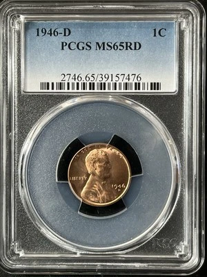 1946-D 1C RD  Lincoln Wheat One Cent  PCGS MS65RD   39157476 - Image 1 of 2