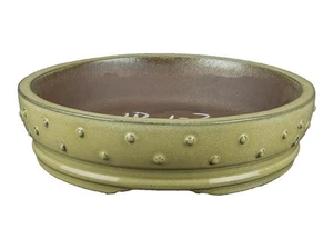 Runde Bonsaischale besetzt mit hellgrün glasiertem Steinzeug 27x27x6 cm - YP103 - Bild 1 von 1
