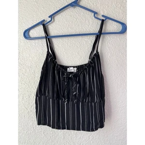 Hollister schwarz gestreiftes Trägertop vorne zum Binden Damen Medium ärmellos - Bild 1 von 4