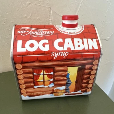 Vintage 1987 Red Log Cabin Maple Syrup Tin Can 100th Anniversary General Foods - Image 1 of 4