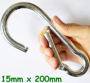 X-LARGE Galvanised CARABINER CLIPS Hooks, 15mm x 200mm long, Break Load 680kg - Picture 1 of 6