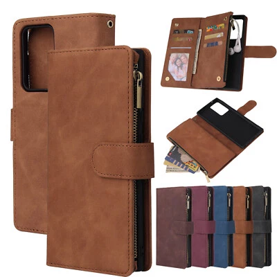 For Samsung Galaxy S25 Ultra S25FE S24 S21 S20 Note20 Leather Zipper Wallet Case - Image 1 of 4