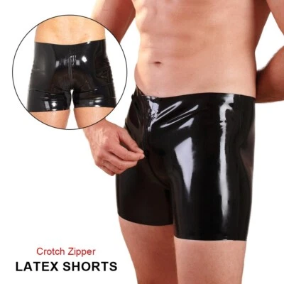Mens Latex Gummi Shorts with Crotch Zipper Rubber Boxer Underwear Clubwear 0.4mm - Image 1 of 4