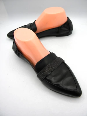Mocasines planos puntiagudos de cuero negro con adornos Monili 37,5 Brunello Cucinelli Foto 1 de 4