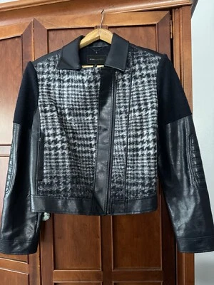 BCBGMAXAZRIA Wool & Faux Leather Jacket Dark Navy Size M - Image 1 of 4