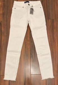 Arizona Skinny White Stretchy Jeans Frayed Hem Women White Jeans Size 10R 539 - Picture 1 of 5