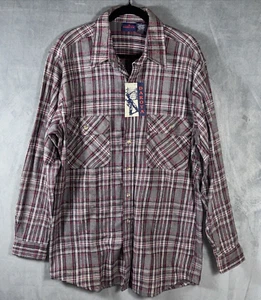 Vintage Dakota Flannel Shirt Men's L Gray Red Plaid Check Flap Pockets Thick NWT - Picture 1 of 5