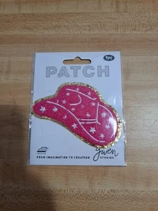 NEW Gwen Studios Iron On Patch Pink Cowgirl Cowboy Hat Glitter Western Embroider - Picture 1 of 8