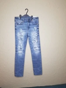 Jeans American Eagle Skinny Cloudy Sky Destroy Airflex360 taglia 31/30 scatola 1/7 - Foto 1 di 4